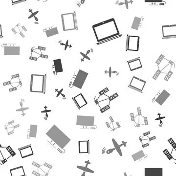 Set Laptop, UAV Drone, Computer network and Smart Tv on seamless pattern. V.. イラスト素材