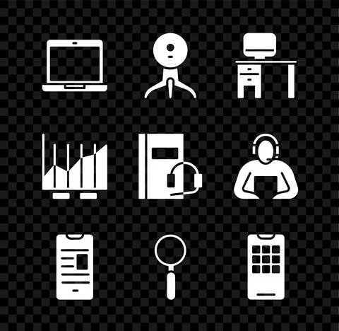 Set Laptop, Web camera, Computer monitor and desk, Online book mobile 스톡 일러스트