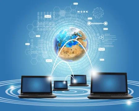 Set of laptops with earth globe 스톡 일러스트