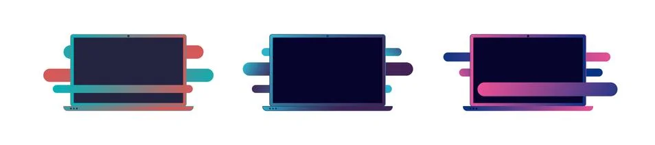 Set of laptops with gradient colors. Open laptops 库存插图