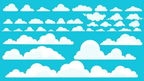 Set of large rain white clouds in a flat style Stock Illustration