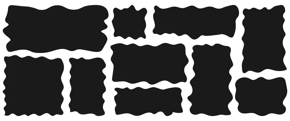 Set of large wavy black rectangles in different proportions, bold abstract .. Illustrazione stock