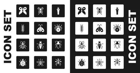 Set Larva insect, Butterfly, Centipede, Spider, Beetle deer, Cockroach and Stock Illustration
