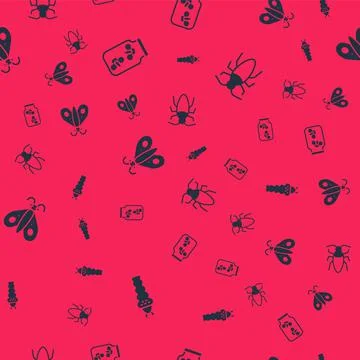 Set Larva insect, Fireflies bugs jar, Butterfly and Cockroach on seamless Illustrazione stock