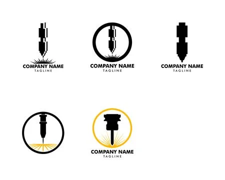 Set of Laser Cutting Machine Logo Design Icon Vector Illustration, CNC Lase.. Stock Illustration