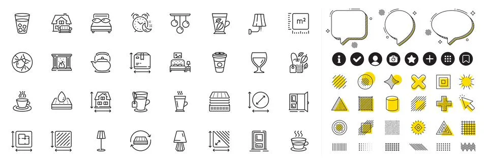 Set of Latte, Ceiling lamp and Takeaway coffee line icons for web app. Pictogram 库存插图
