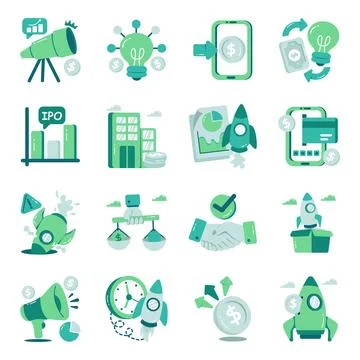 Set of Launch Flat Icons Stock Illustration