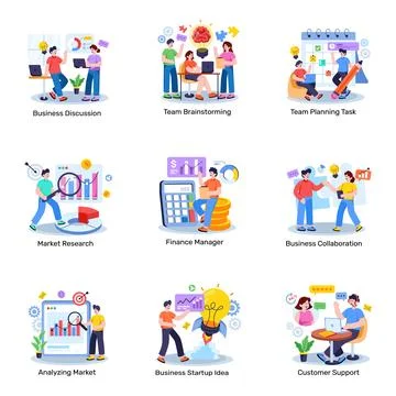 Set of Launch Flat Illustrations Stock Illustration