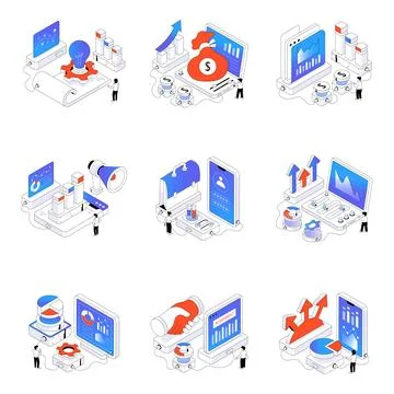 Set of Launch Isometric Illustrations Иллюстрация