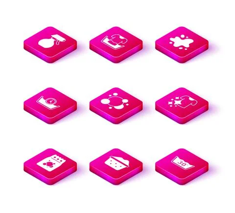 Set Laundry detergent, Basin with soap suds, Time wash, Soap water bubbles Stock Illustration