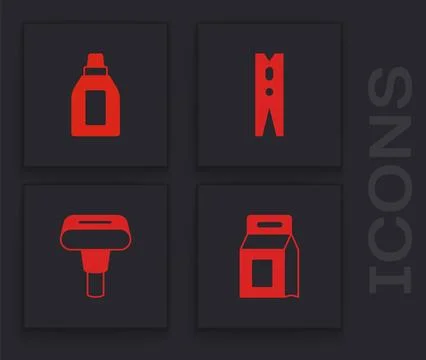 Set Laundry detergent, Bottle for cleaning agent, Clothes pin and Garment s.. Stock Illustration