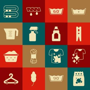 Set Laundry detergent, Drying clothes, Clothes pin, Temperature wash, Water イラスト素材