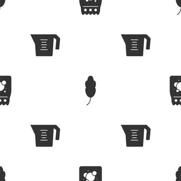 Set Laundry detergent, Feather and Measuring cup on seamless pattern. Vector Illustrazione stock