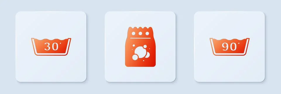 Set Laundry detergent, Temperature wash and . White square button. Vector Stock Illustration