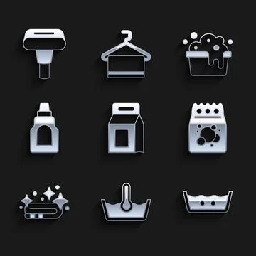 Set Laundry detergent, Temperature wash, Towel stack, Bottle for cleaning a.. イラスト素材