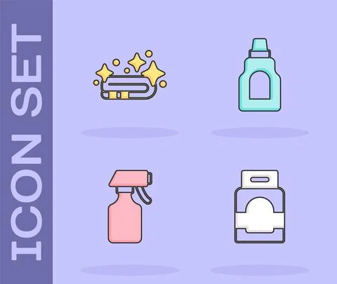 Set Laundry detergent, Towel stack, Water spray bottle and Bottle for cleaning Stockillustratie