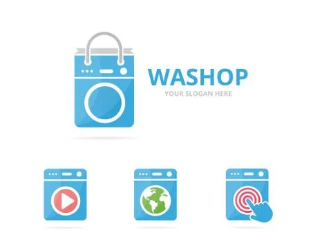 Set of laundry logo combination. Washing machine and shop symbol or icon. Unique Stock Illustration