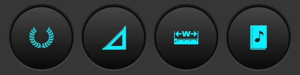 Set Laurel wreath, Triangular ruler, Measuring height and length and Audio book Illustrazione stock