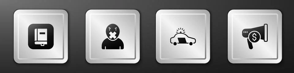 Set Law book, Censor and freedom of speech, Police car flasher and Megaphone Ilustración de archivo