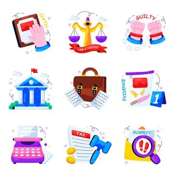 Set of Law Flat Illustrations Stock Illustration