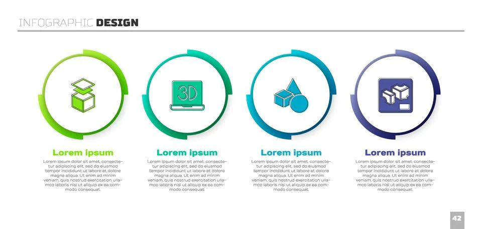 Set Layers, 3D printer, Basic geometric shapes and . Business infographic Illustrazione stock