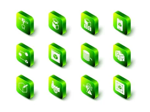 Set Layers, 3D printer services, software, Isometric cube, Geometric figure.. Ilustração Stock
