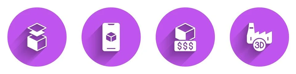 Set Layers, 3D printer software, services and Printing house industry icon with Ilustração Stock