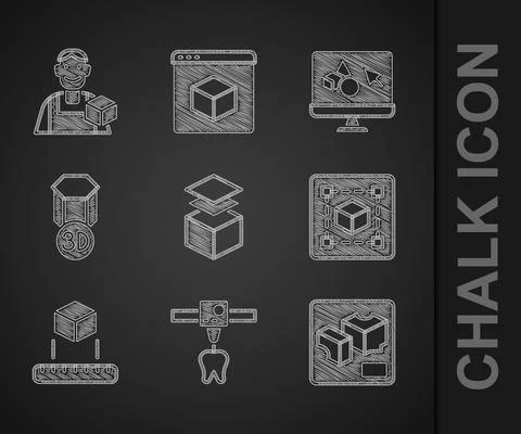 Set Layers, 3D printer tooth, Geometric figure Cube, Isometric cube, software Ilustração Stock