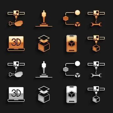 Set Layers, 3D printer wrench spanner, cube, software, Isometric, chicken leg Stock Illustration