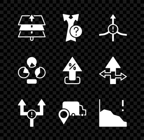 Set Layers, Arrow, Delivery tracking, Financial growth decrease, Pie chart Stock Illustration