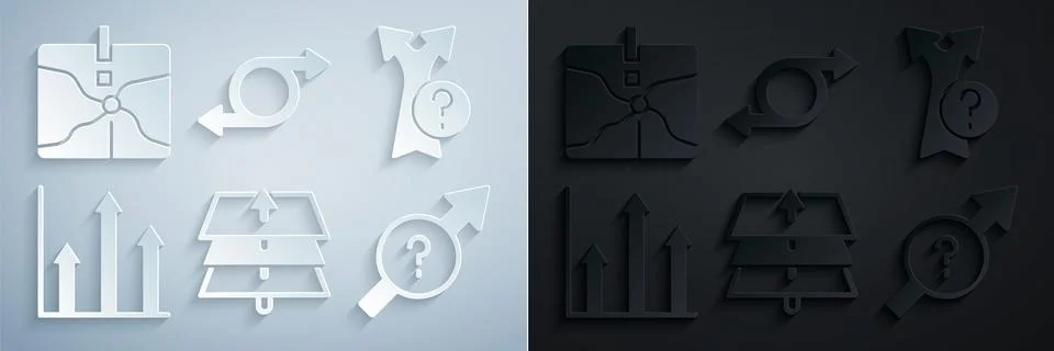 Set Layers, Arrow, Pie chart infographic,  and Intersection point icon. Vecto Stock Illustration