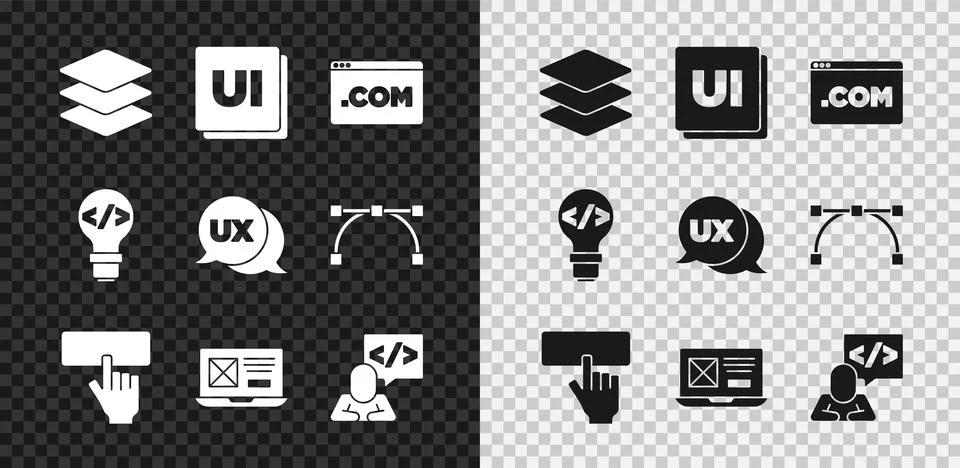 Set Layers, UI or UX design, Keyboard, Front end development, and icon. Vector Illustrazione stock