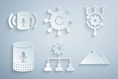 Set Lead management, Algorithm, Voice assistant, Mountains, Copywriting network Illustrazione stock