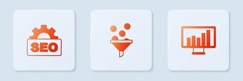 Set Lead management, SEO optimization and Monitor with graph chart. White square イラスト素材