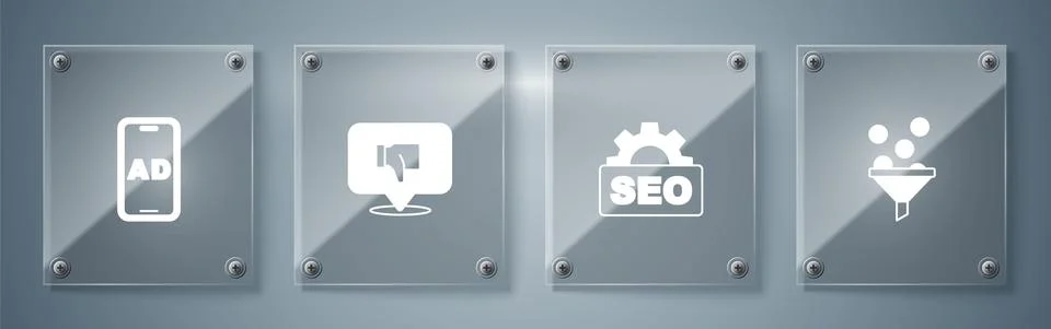 Set Lead management, SEO optimization, Dislike in speech bubble and Advertising Stock Illustration