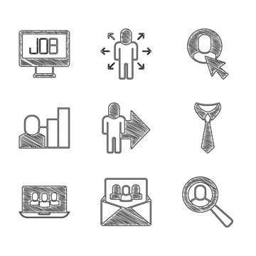 Set Leader of a team of executives, Project base, Magnifying glass for search 스톡 일러스트