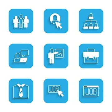 Set Leader of a team of executives, Search job, Briefcase, Tie, Freelancer Stock Illustration
