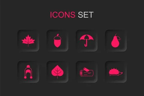 Set Leaf, Acorn, Canadian maple leaf, Wooden log, Pear, Hedgehog, Umbrella .. 스톡 일러스트