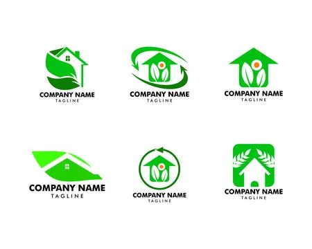 Set of Leaf and Green House Logo Template Ilustración de archivo