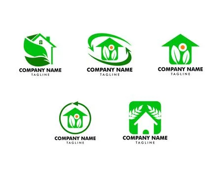 Set of Leaf and Green House Logo Template Ilustración de archivo