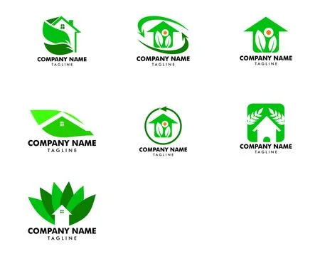 Set of Leaf and Green House Logo Template Ilustración de archivo