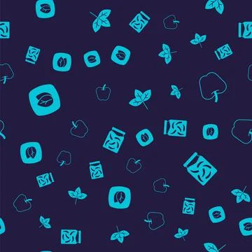 Set Leaf, Apple, and Pickled cucumbers in jar on seamless pattern. Vector Illustrazione stock