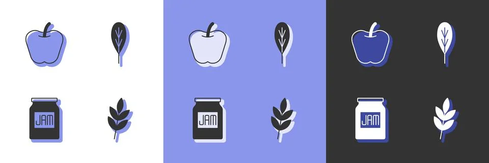 Set Leaf, Apple, Jam jar and icon. Vector 스톡 일러스트