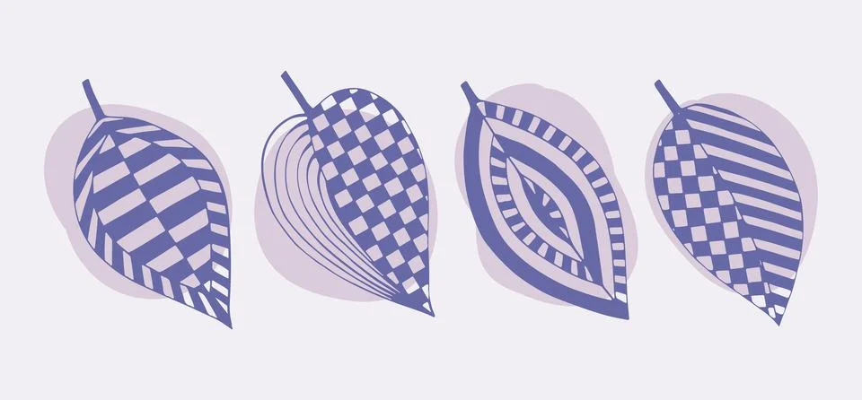 Set of leaf buds in a thin line art. Graphic vector illustration of plants ha Stock Illustration