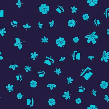 Set Leaf, Chestnut leaf, Four clover and Teapot on seamless pattern. Vector イラスト素材