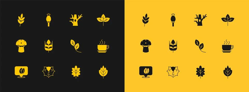 Set Leaf, Chestnut, Wheat, Bare tree,  and Opium poppy icon. Vector Illustrazione stock