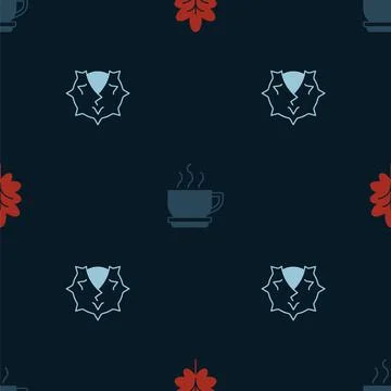 Set Leaf, Coffee cup and Chestnut on seamless pattern. Vector Illustrazione stock
