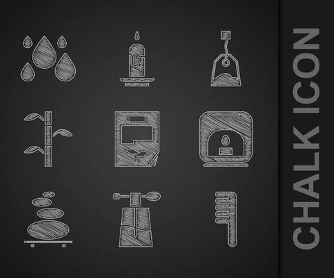 Set Leaf document, Perfume, Hairbrush, Aroma lamp, Stack hot stones, Bamboo Stock Illustration