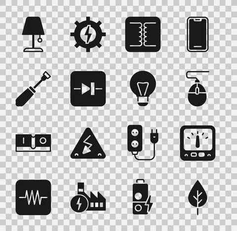 Set Leaf Eco symbol, Ampere meter, multimeter, Computer mouse, Electrical Stock-Illustration