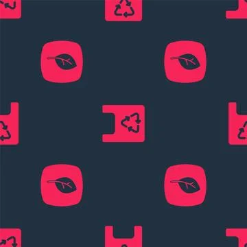 Set Leaf Eco symbol and Shopping bag with recycle on seamless pattern. Vector イラスト素材